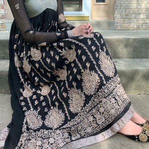 Black embroidered chifon dress with chori dar paja